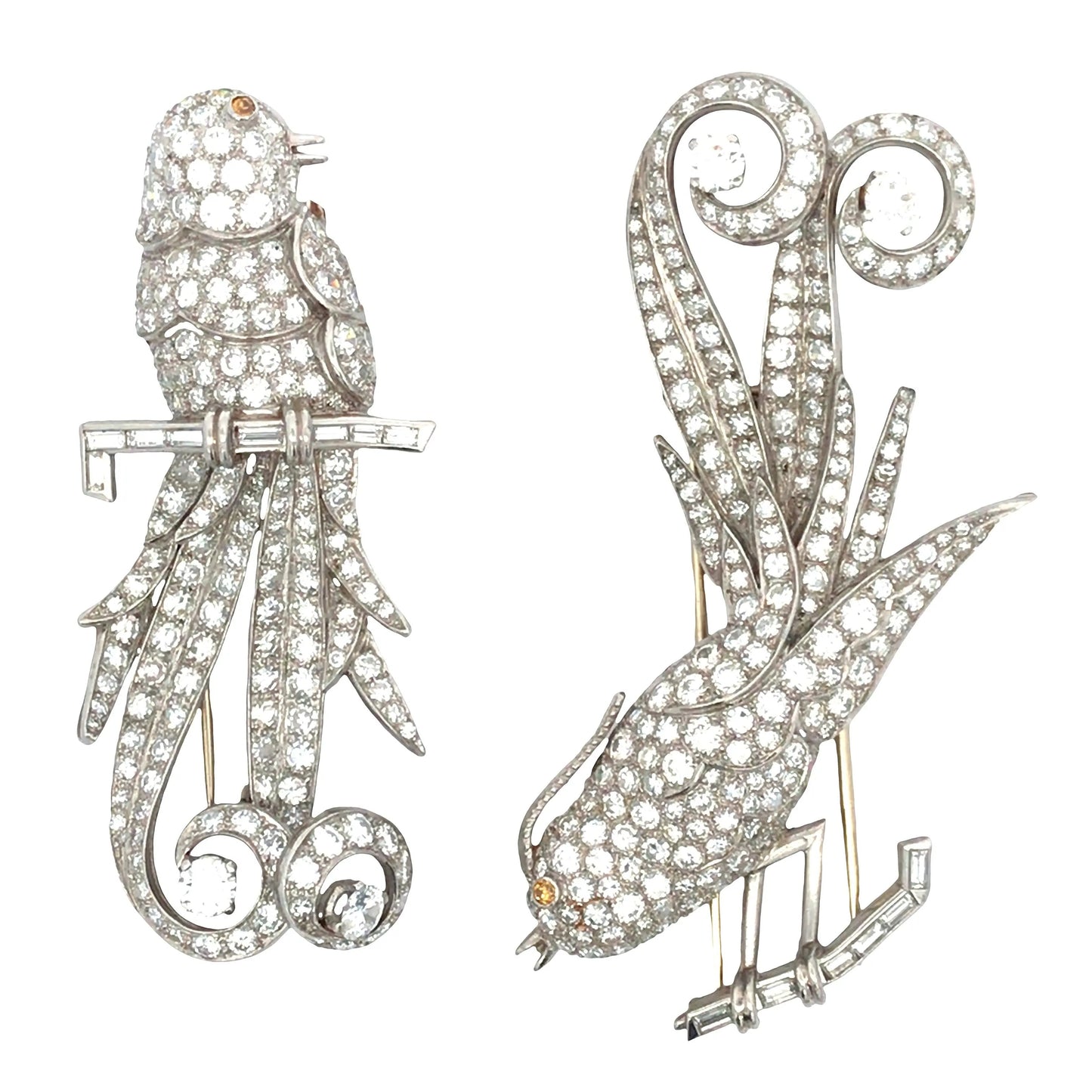Pair of Diamond Bird Brooches Lueur Jewelry