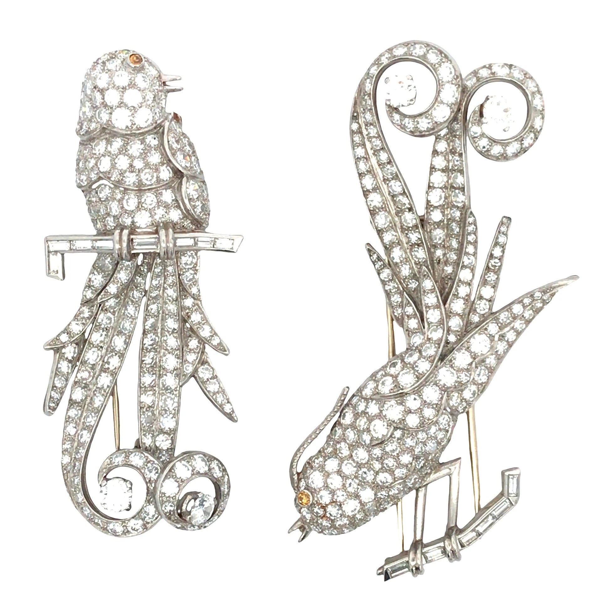 Pair of Diamond Bird Brooches Lueur Jewelry