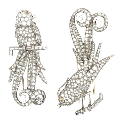 Pair of Diamond Bird Brooches Lueur Jewelry