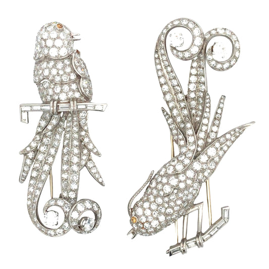 Pair of Diamond Bird Brooches Lueur Jewelry