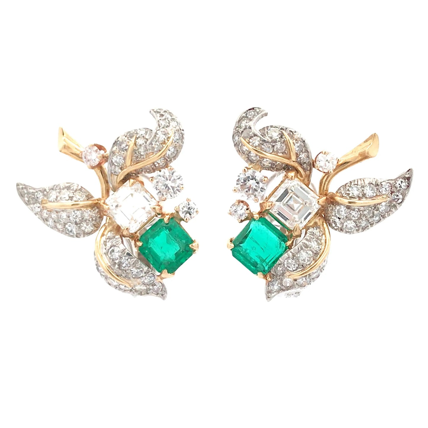 Tiffany Schlumberger, 18K Gold Emerald Diamond Earrings Tiffany