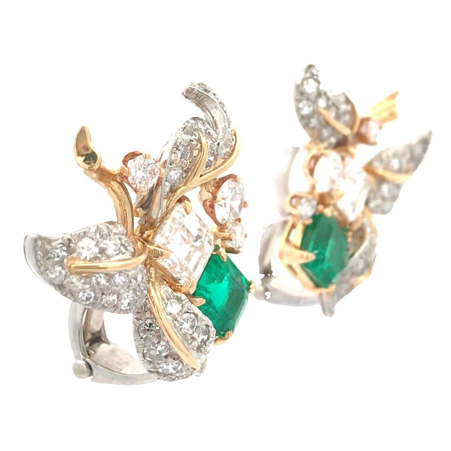 Tiffany Schlumberger, 18K Gold Emerald Diamond Earrings Tiffany