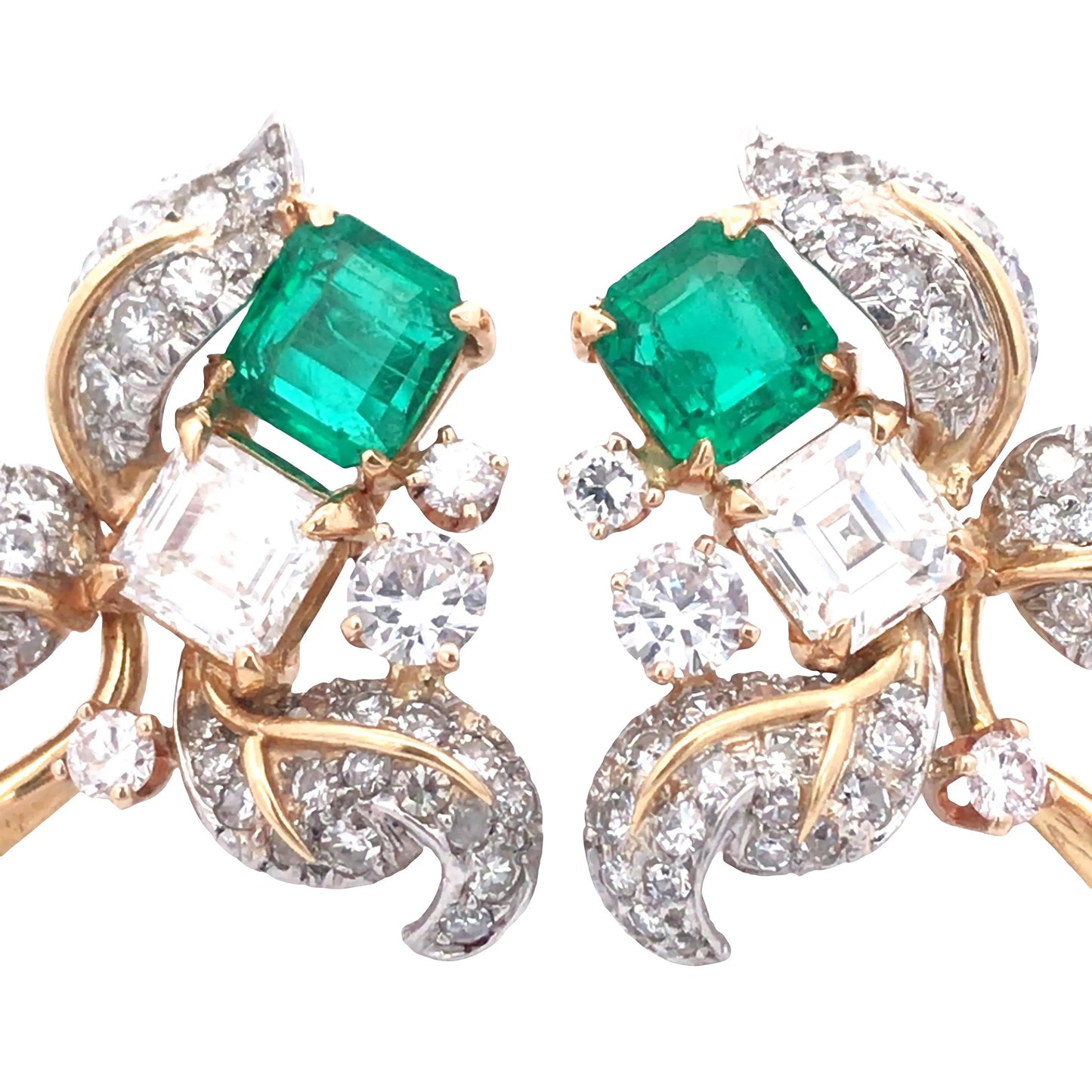 Tiffany Schlumberger, 18K Gold Emerald Diamond Earrings Tiffany