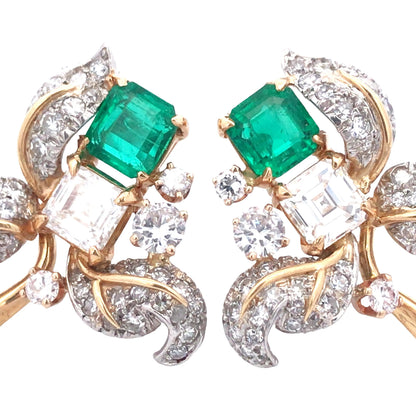 Tiffany Schlumberger, 18K Gold Emerald Diamond Earrings Tiffany