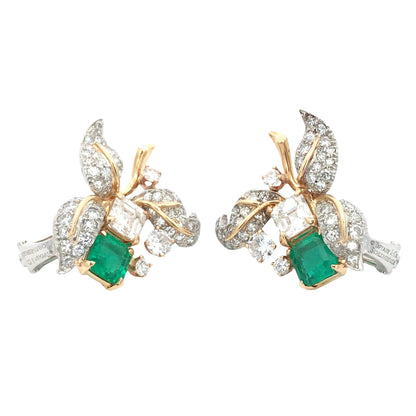 Tiffany Schlumberger, 18K Gold Emerald Diamond Earrings Tiffany