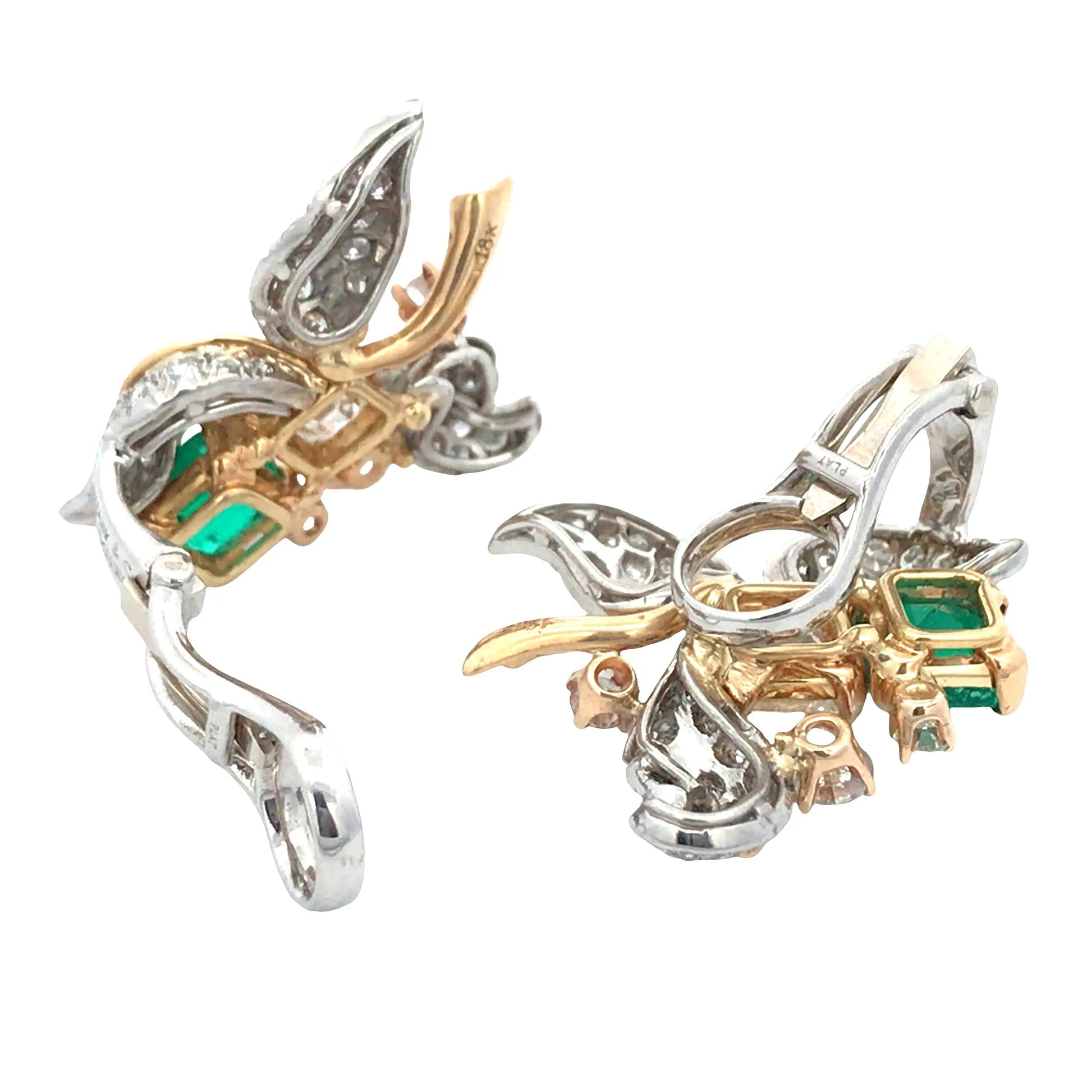 Tiffany Schlumberger, 18K Gold Emerald Diamond Earrings Tiffany