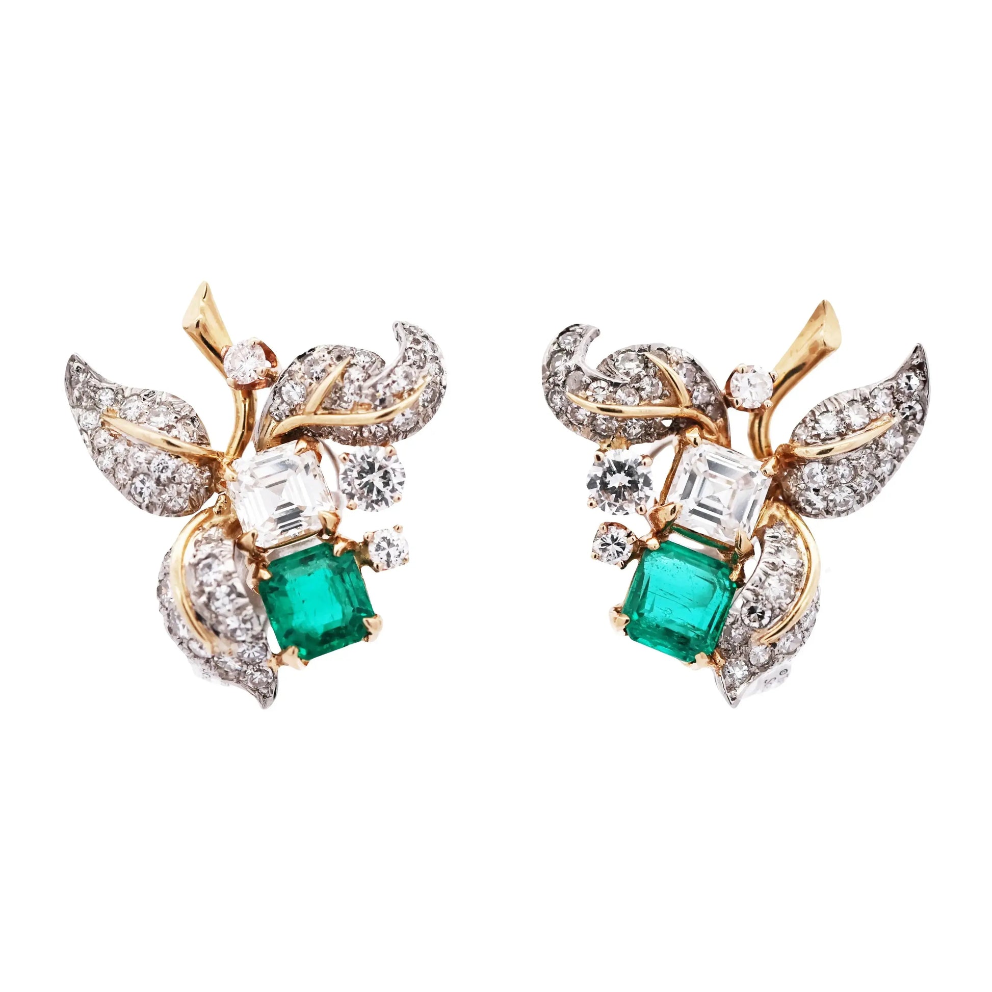 Tiffany Schlumberger, 18K Gold Emerald Diamond Earrings Tiffany