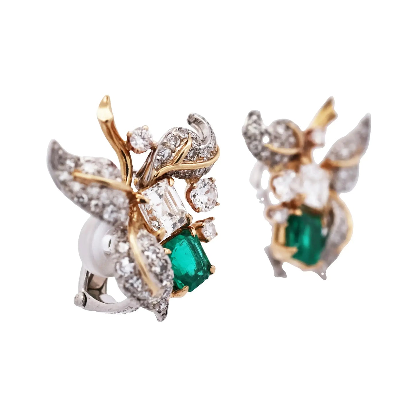 Tiffany Schlumberger, 18K Gold Emerald Diamond Earrings Tiffany