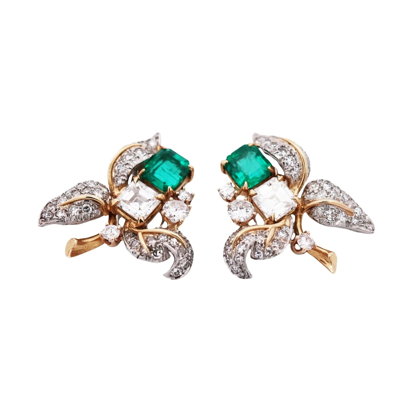 Tiffany Schlumberger, 18K Gold Emerald Diamond Earrings Tiffany