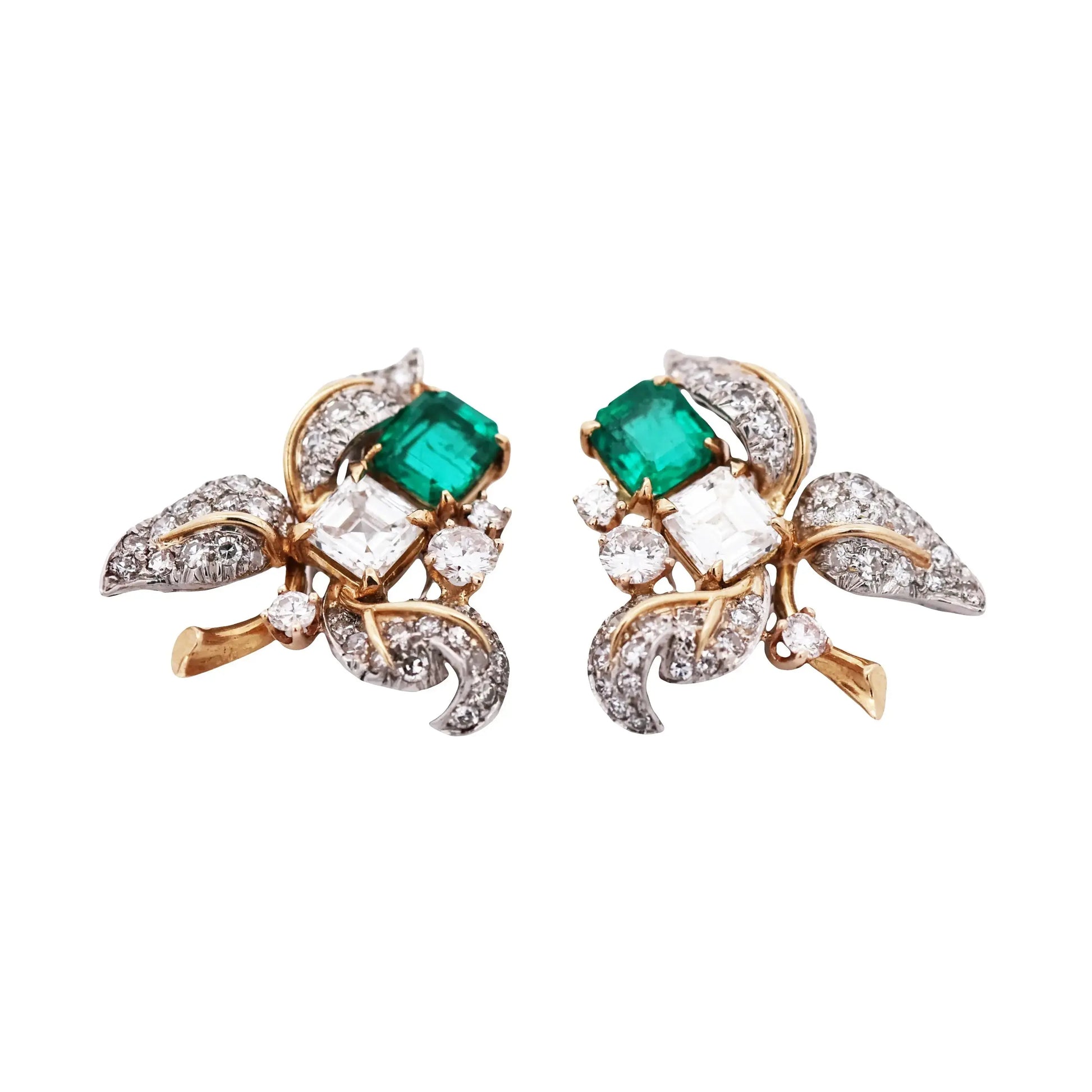 Tiffany Schlumberger, 18K Gold Emerald Diamond Earrings Tiffany