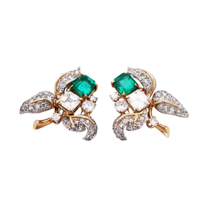 Tiffany Schlumberger, 18K Gold Emerald Diamond Earrings Tiffany