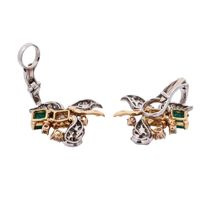 Tiffany Schlumberger, 18K Gold Emerald Diamond Earrings Tiffany