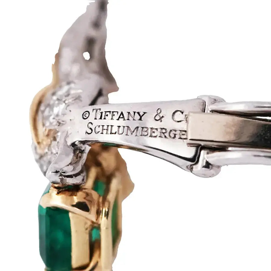 Tiffany Schlumberger, 18K Gold Emerald Diamond Earrings Tiffany