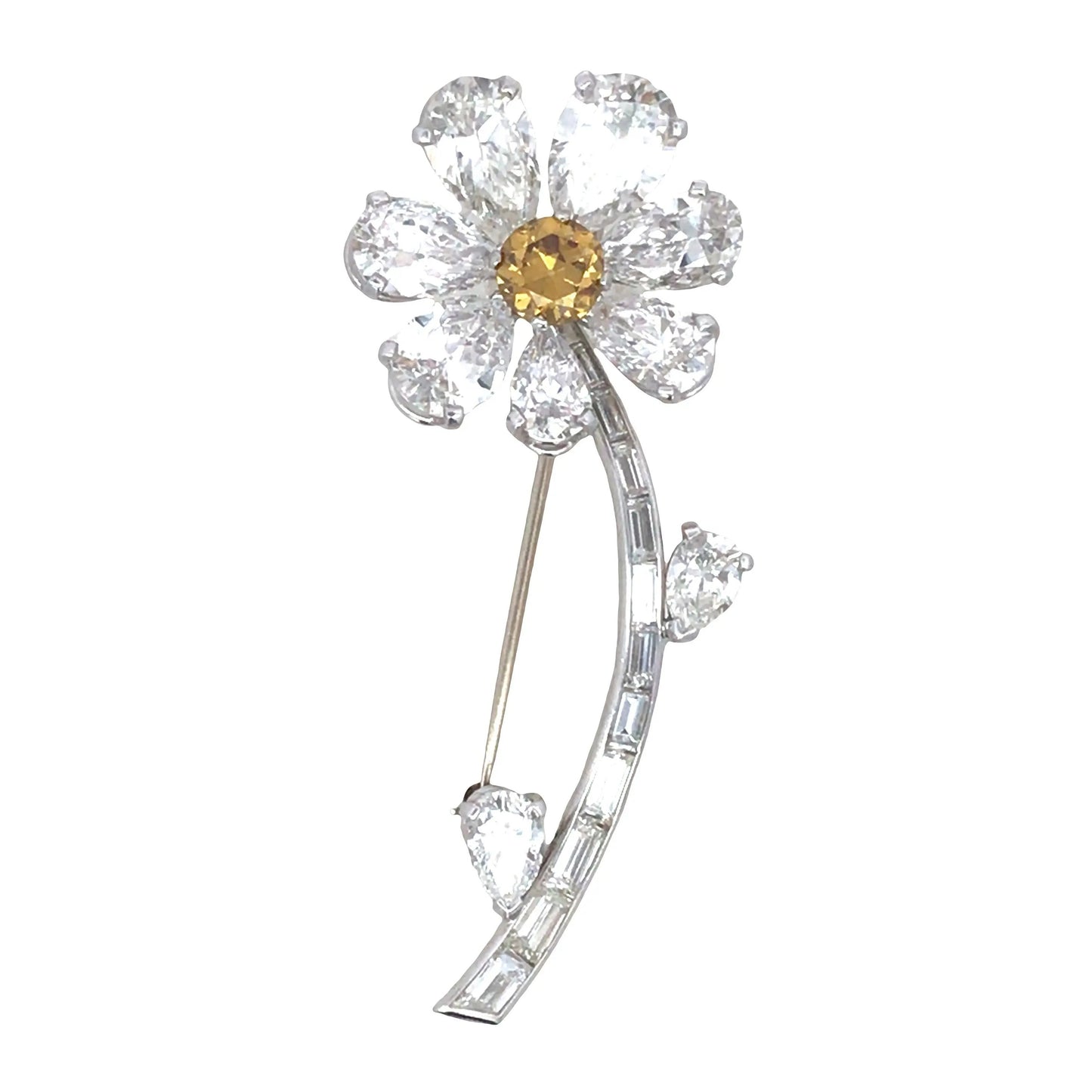 Platinum Diamond Flower Brooch Lueur Jewelry