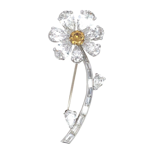 Platinum Diamond Flower Brooch Lueur Jewelry