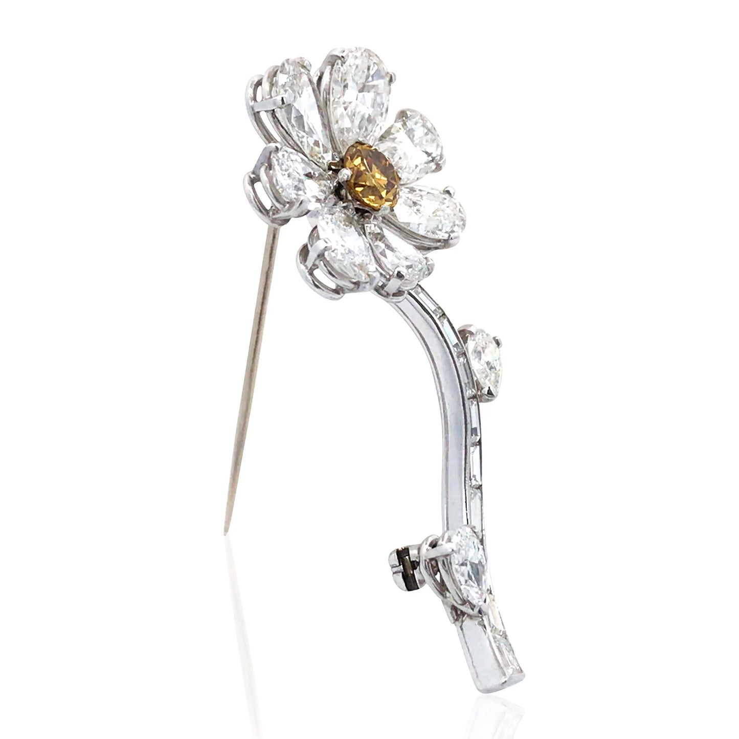 Platinum Diamond Flower Brooch Lueur Jewelry