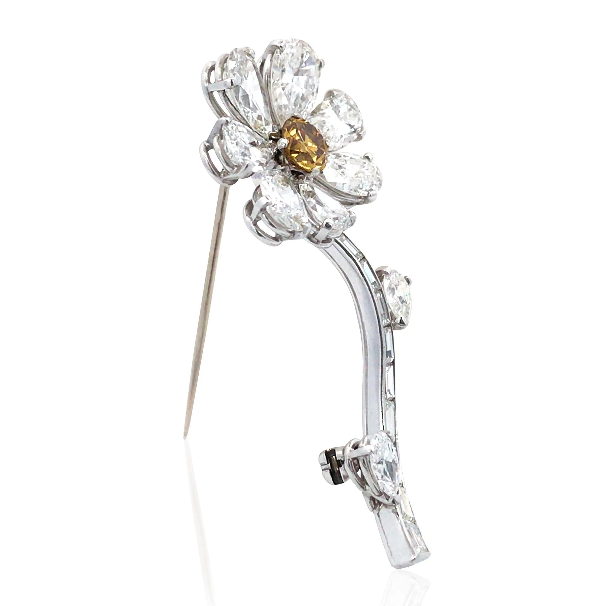 Platinum Diamond Flower Brooch Lueur Jewelry