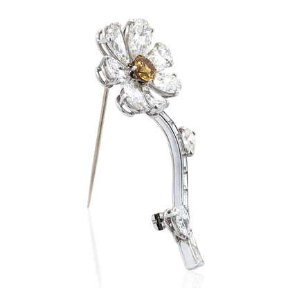 Platinum Diamond Flower Brooch Lueur Jewelry