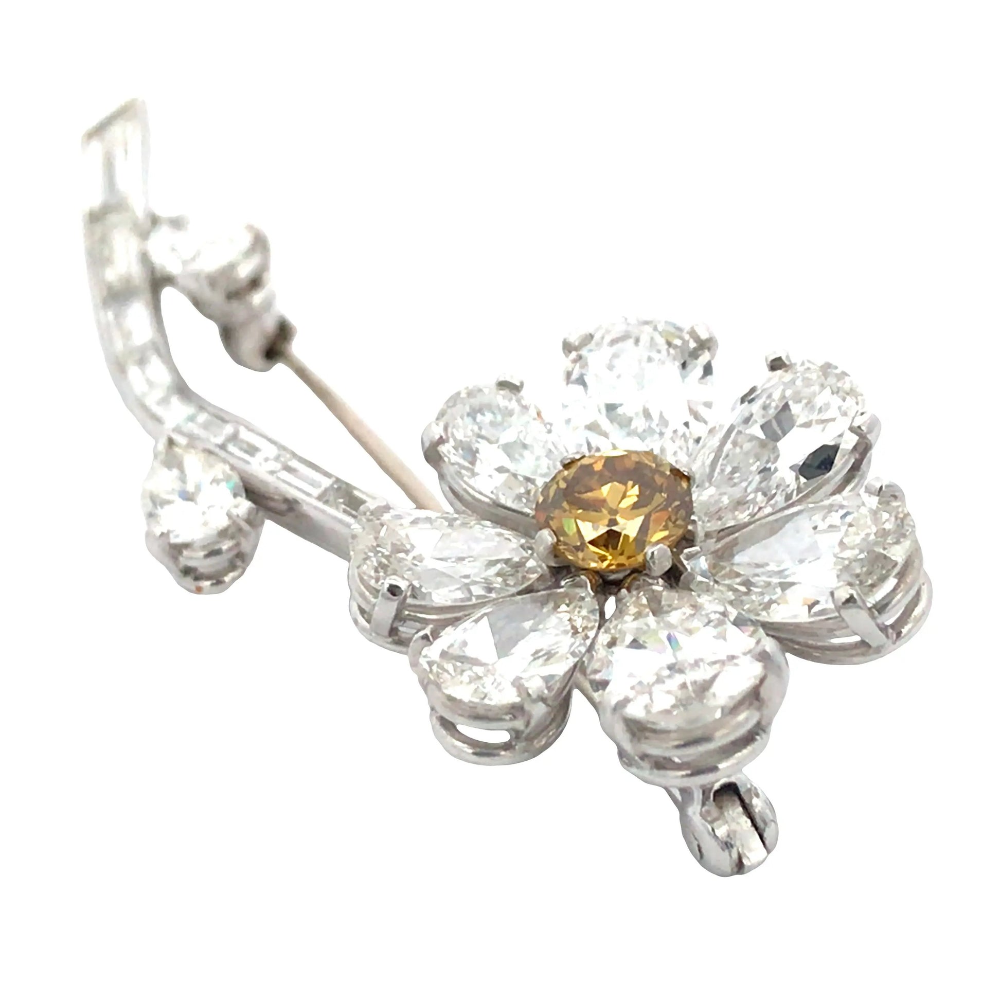 Platinum Diamond Flower Brooch Lueur Jewelry