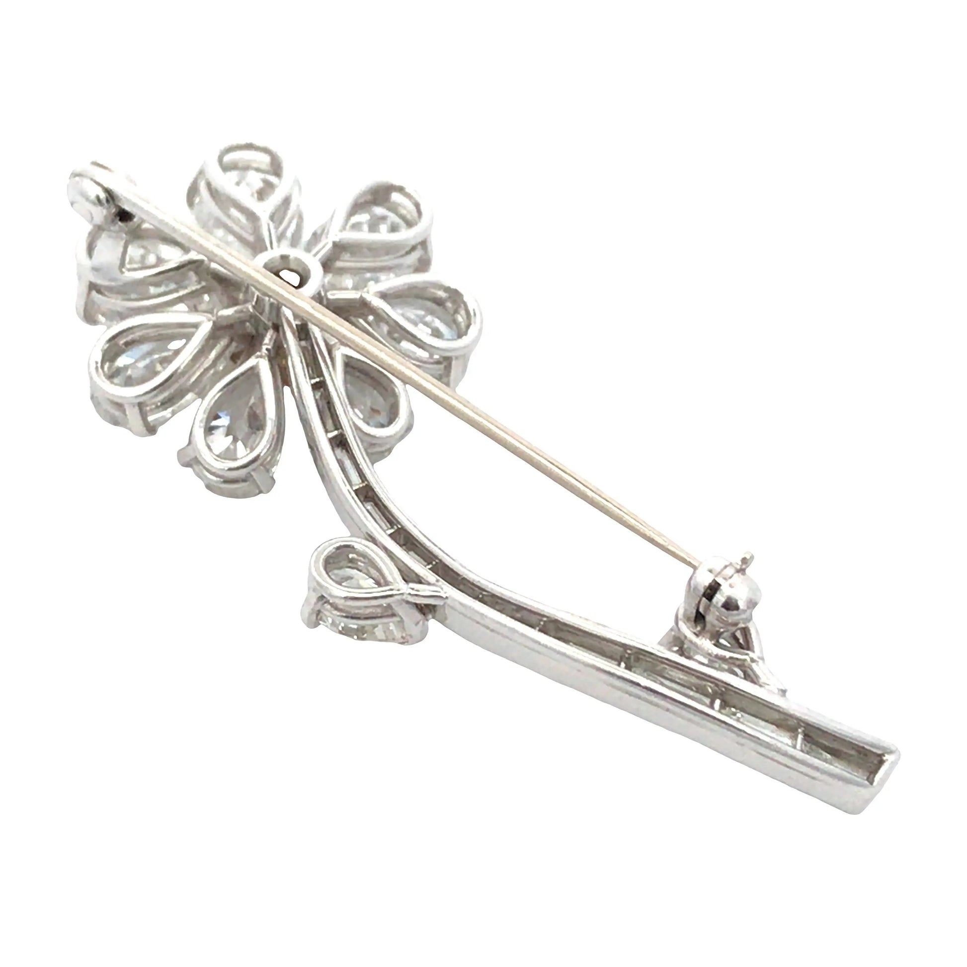 Platinum Diamond Flower Brooch Lueur Jewelry