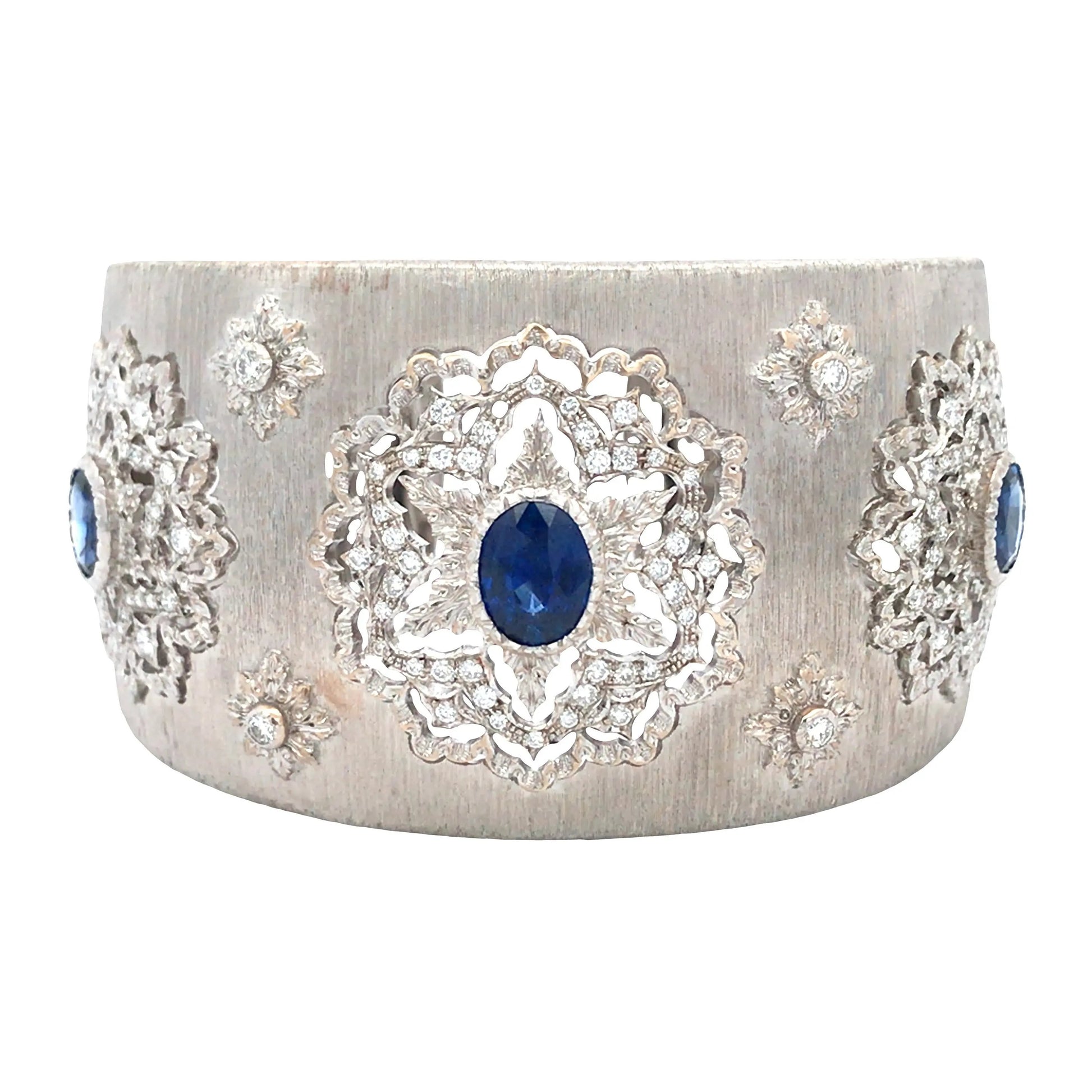 Buccellati, 18K Gold Sapphire Diamond Bangle Buccellati