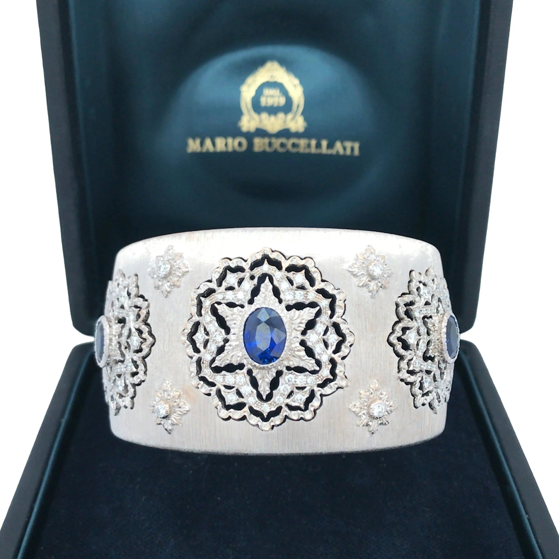 Buccellati, 18K Gold Sapphire Diamond Bangle Buccellati