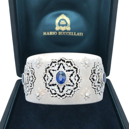 Buccellati, 18K Gold Sapphire Diamond Bangle Buccellati