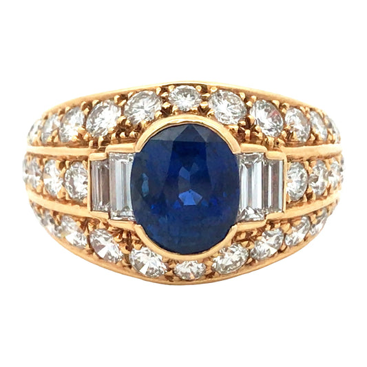 Cartier, 18K Gold Sapphire Diamond Ring Cartier