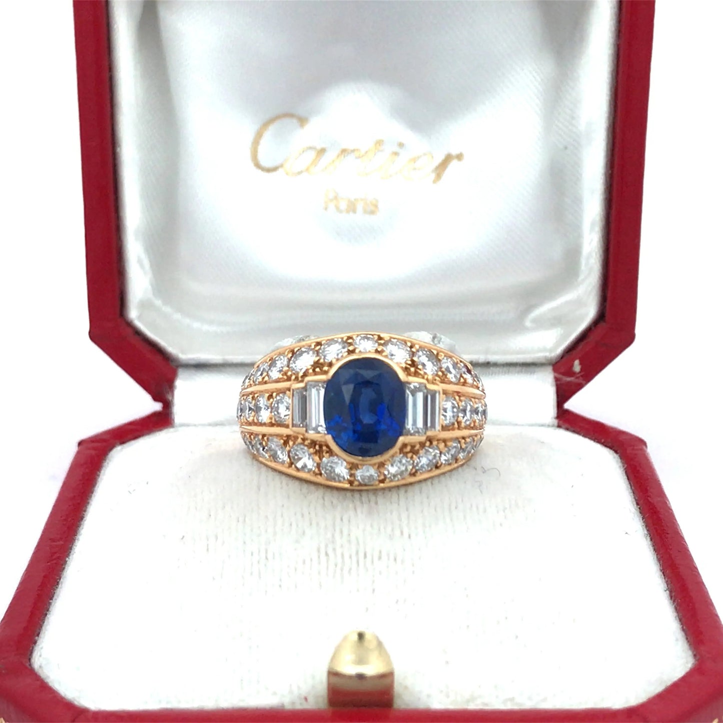 Cartier, 18K Gold Sapphire Diamond Ring Cartier