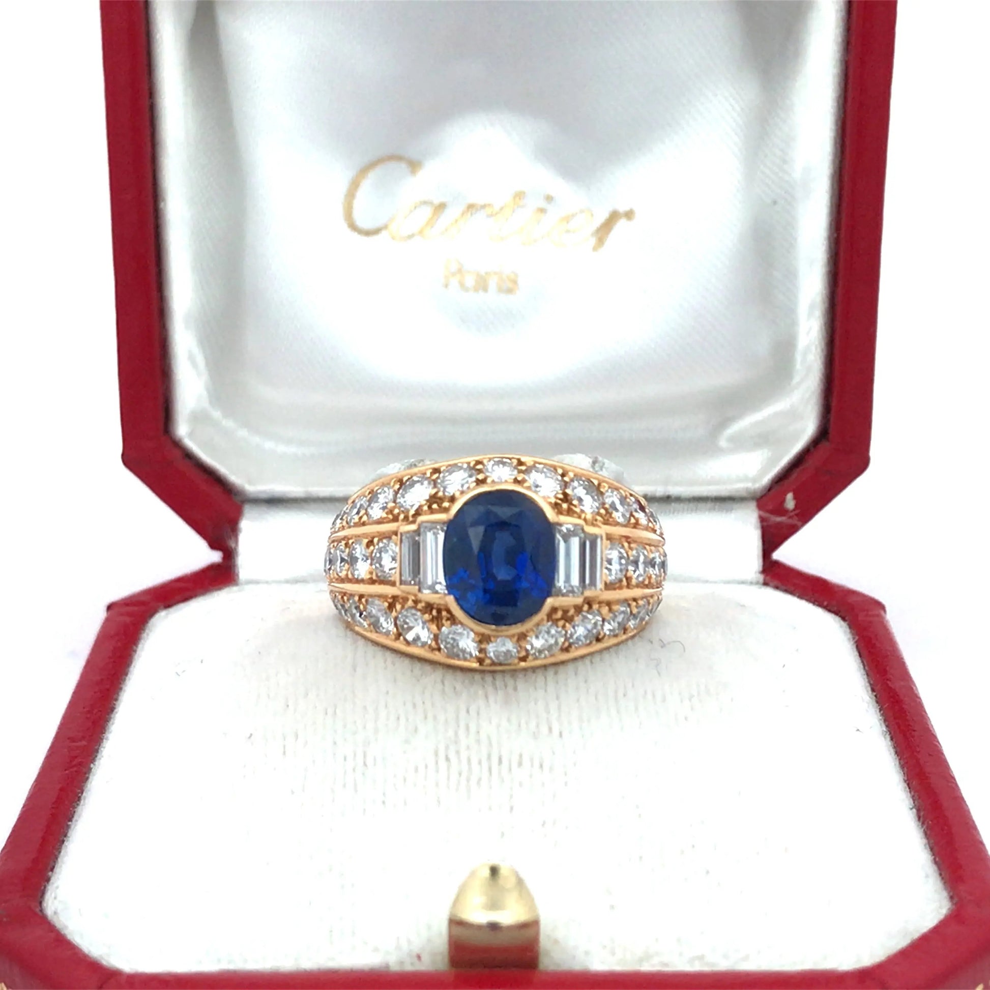 Cartier, 18K Gold Sapphire Diamond Ring Cartier