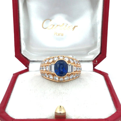 Cartier, 18K Gold Sapphire Diamond Ring Cartier