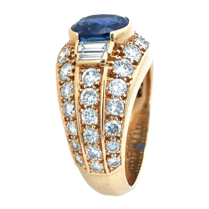 Cartier, 18K Gold Sapphire Diamond Ring Cartier