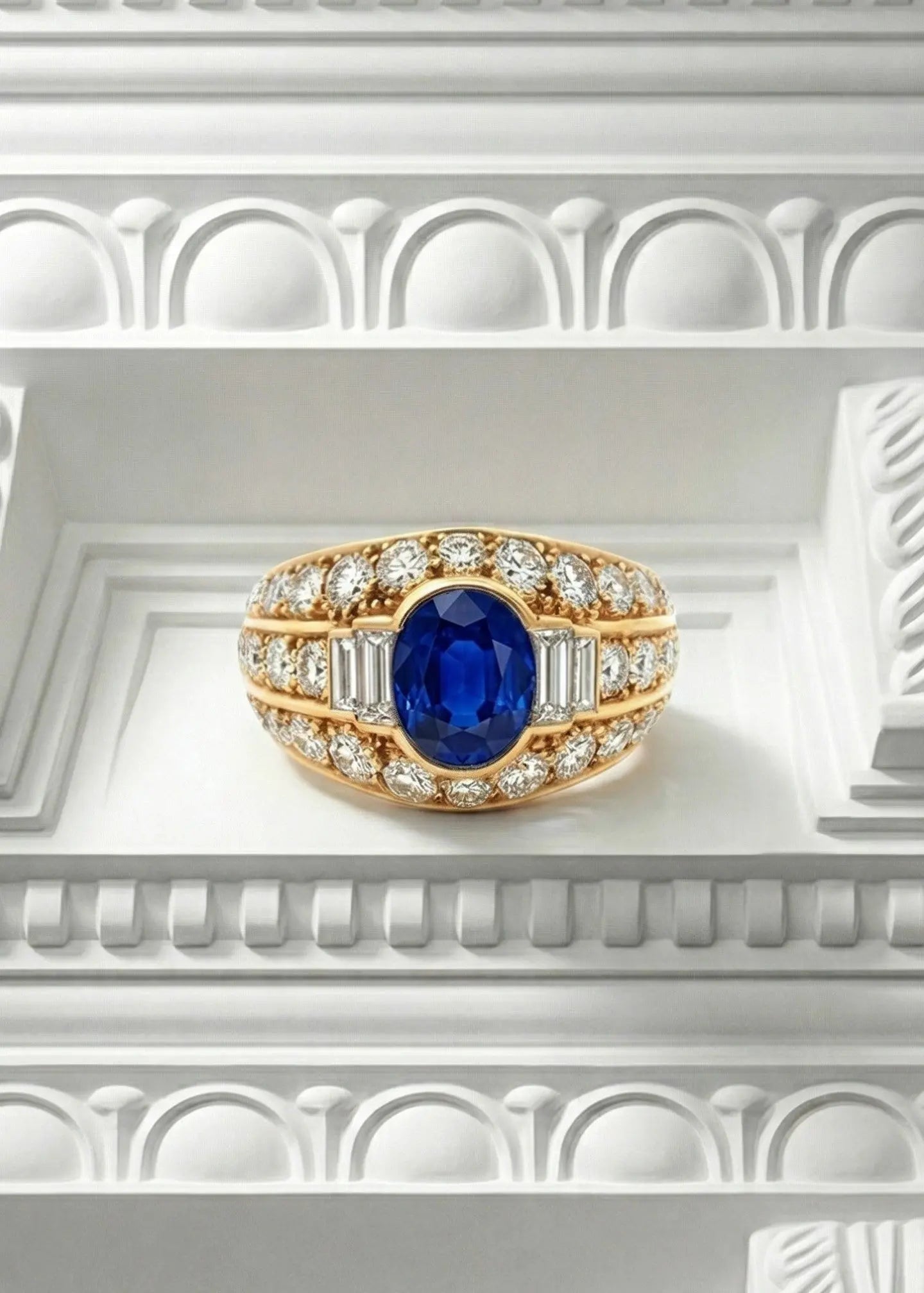 Cartier, 18K Gold Sapphire Diamond Ring, GIA Cartier