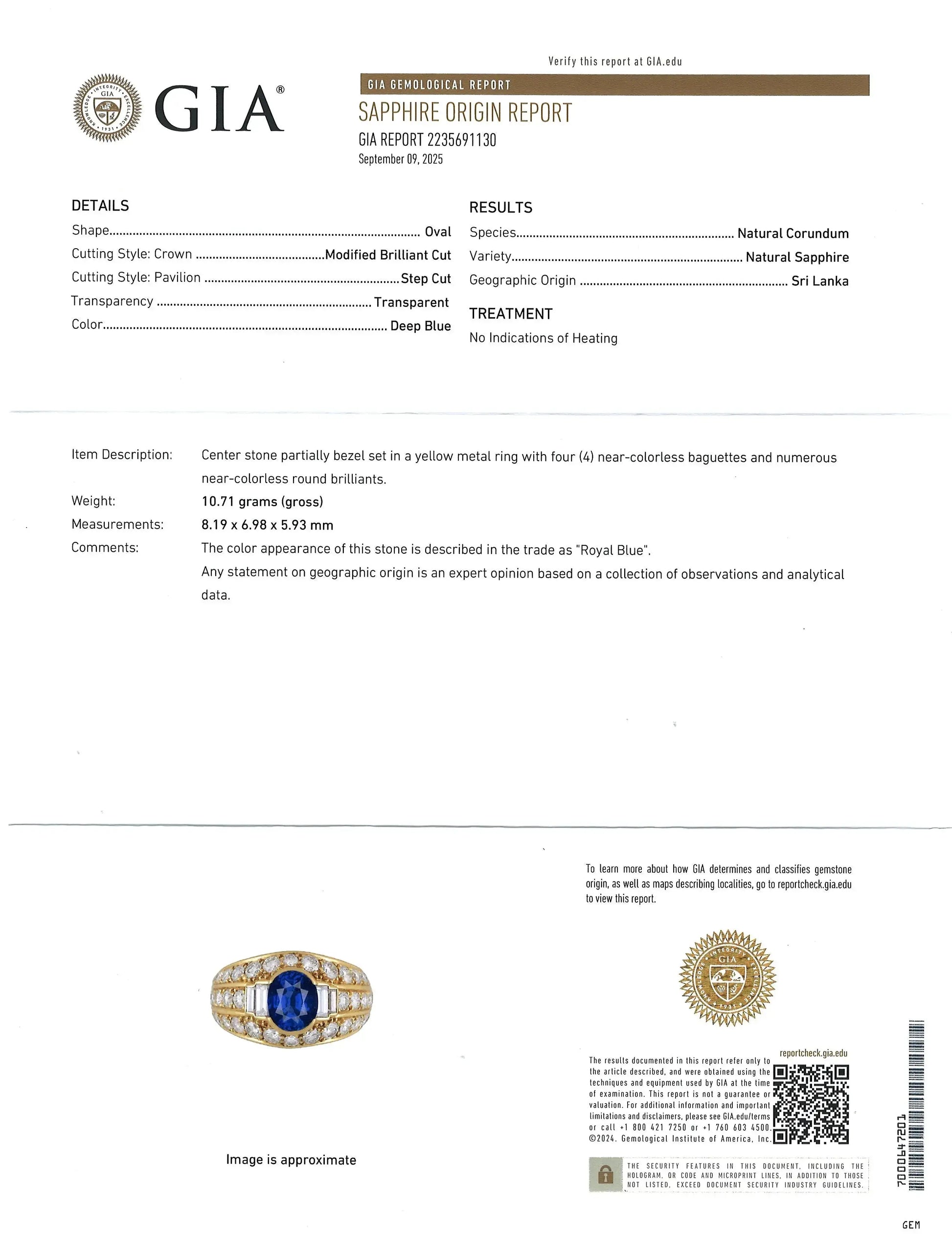 Cartier, 18K Gold Sapphire Diamond Ring, GIA Cartier