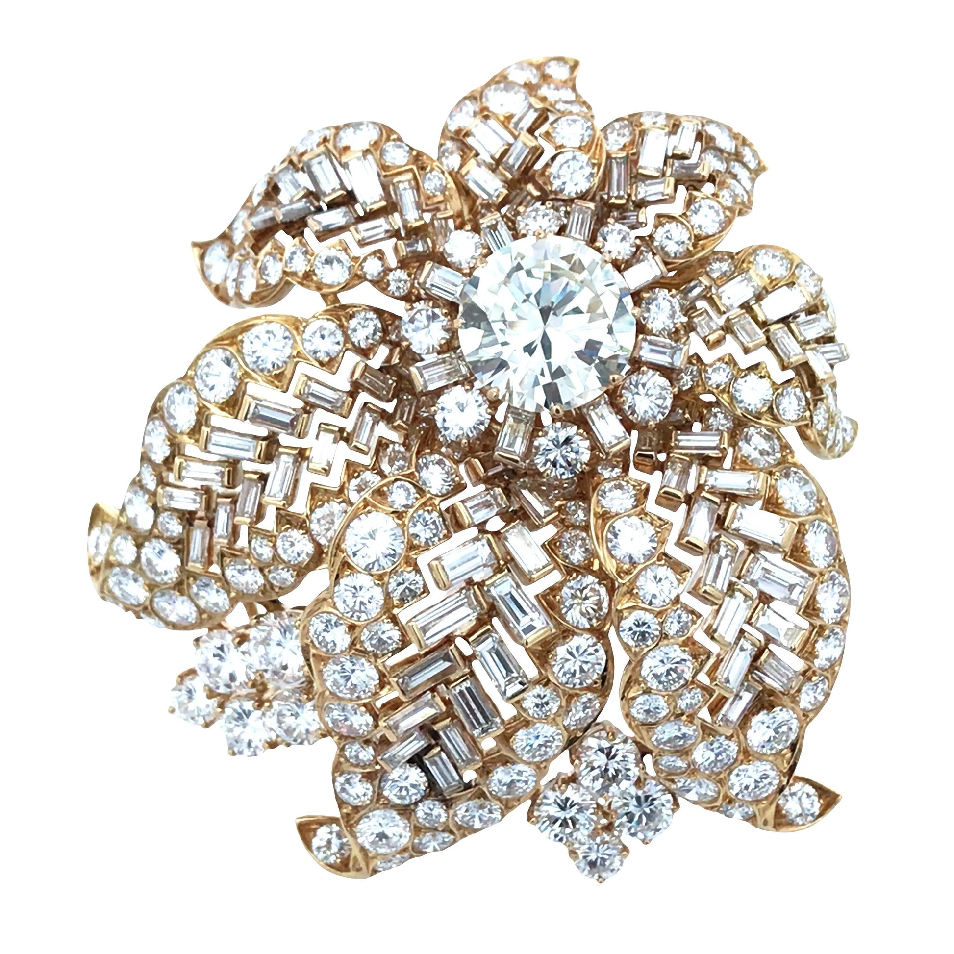 Bvlgari, 18K Gold Diamond Flower Brooch Bvlgari