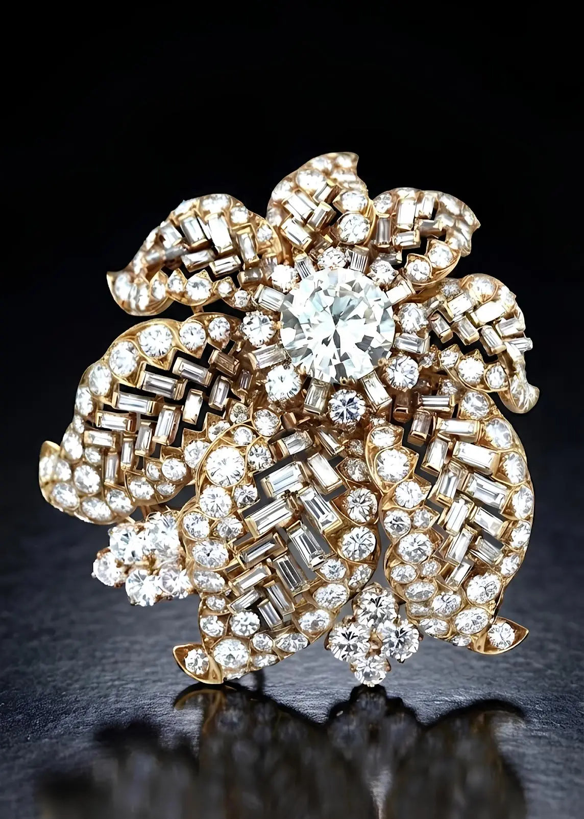 Bvlgari, 18K Gold Diamond Flower Brooch Bvlgari