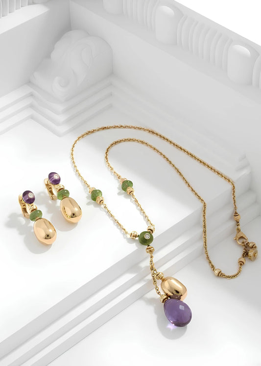Bvlgari, 18K Gold Amethyst Diamond Necklace and Earrings Bvlgari