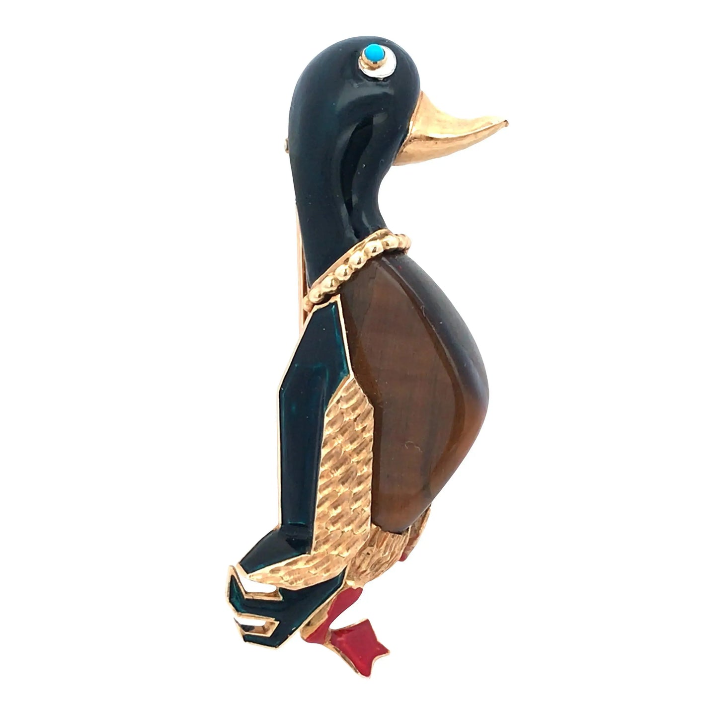 Cartier, 18K Gold Tigerite Enamel Duck Brooch Cartier