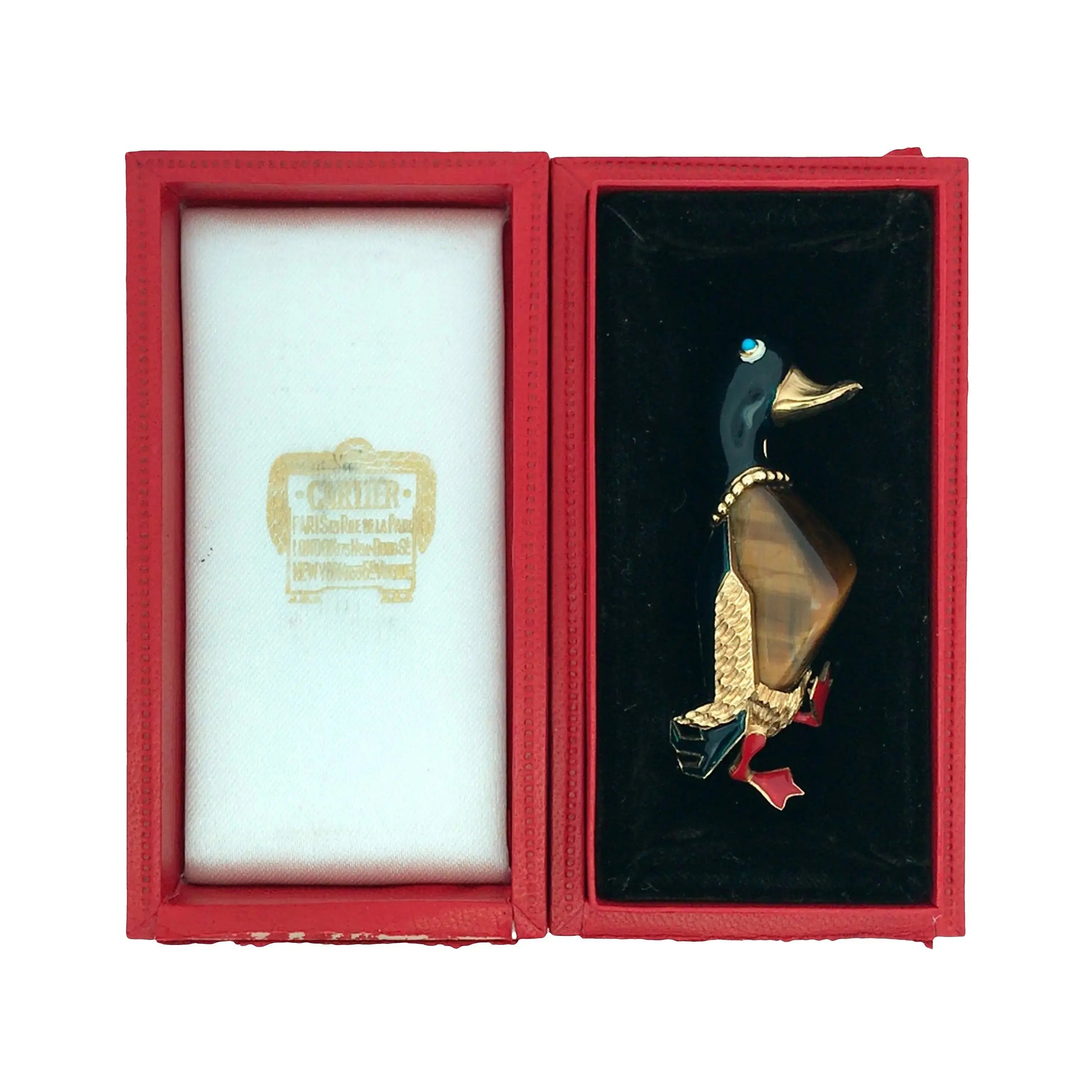 Cartier, 18K Gold Tigerite Enamel Duck Brooch Cartier