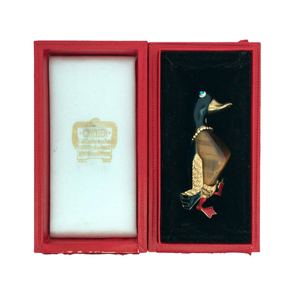 Cartier, 18K Gold Tigerite Enamel Duck Brooch Cartier