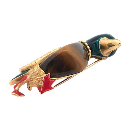 Cartier, 18K Gold Tigerite Enamel Duck Brooch Cartier