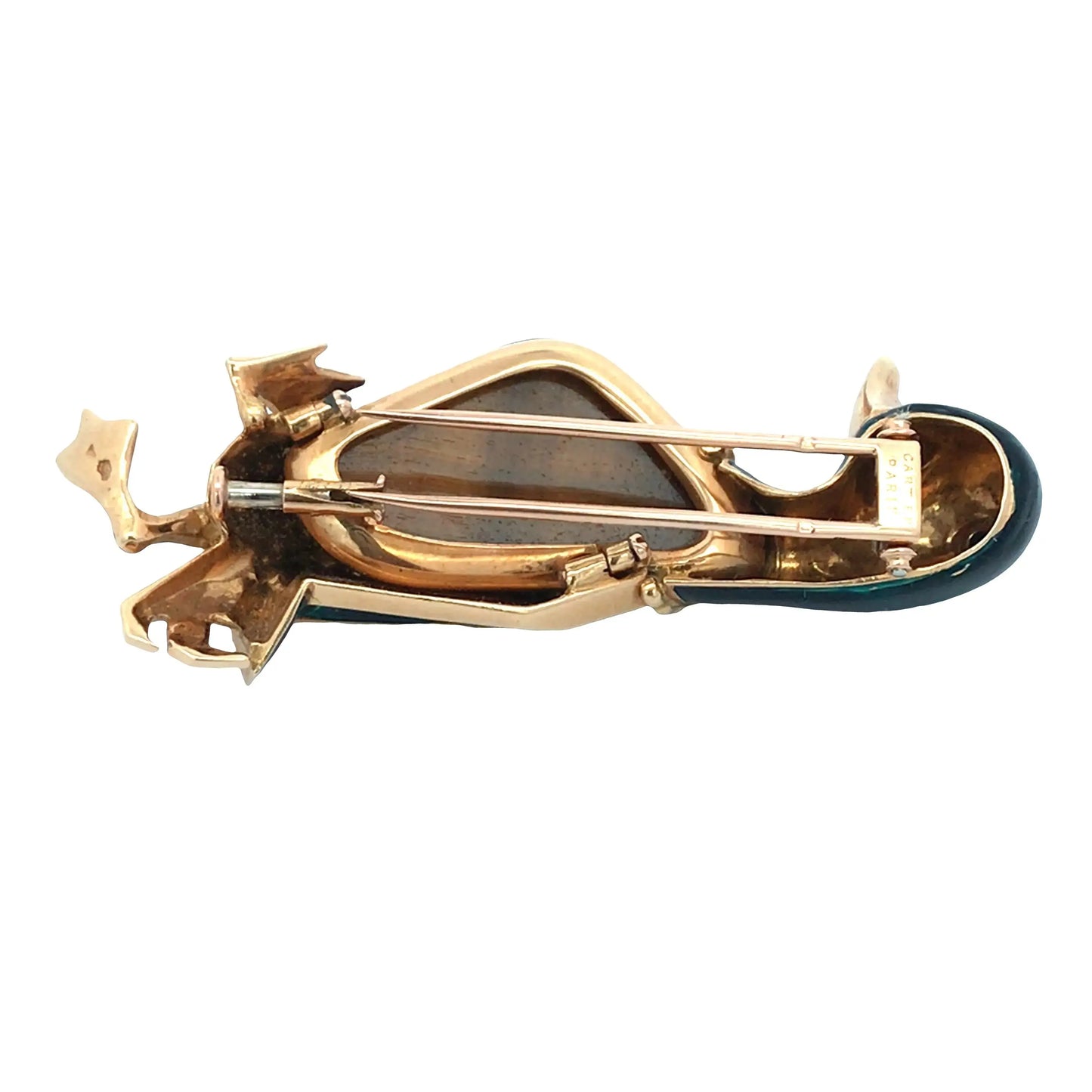 Cartier, 18K Gold Tigerite Enamel Duck Brooch Cartier