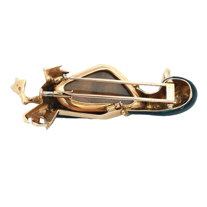 Cartier, 18K Gold Tigerite Enamel Duck Brooch Cartier