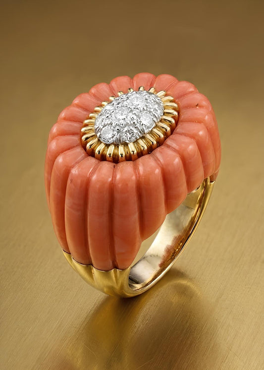 David Webb, 18K Gold Coral Diamond Ring