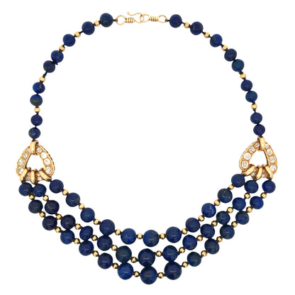 Rene Boivin, 18K Gold Lapis Lazuli Diamond Necklace, Certificate Rene Boivin