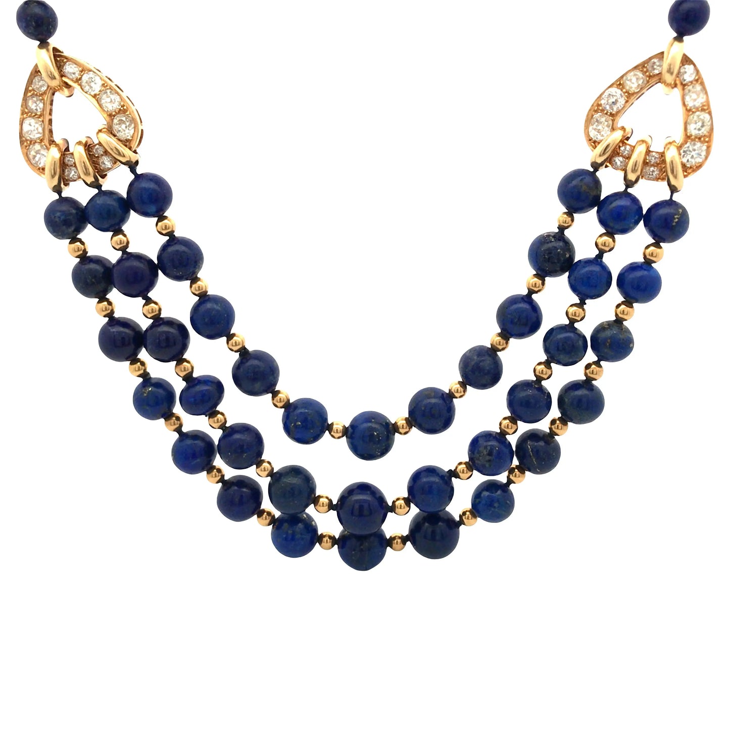 Rene Boivin, 18K Gold Lapis Lazuli Diamond Necklace, Certificate Rene Boivin