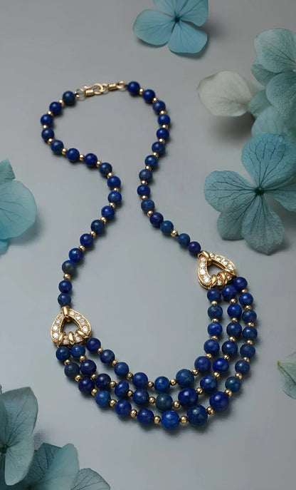Rene Boivin, 18K Gold Lapis Lazuli Diamond Necklace, Certificate Rene Boivin