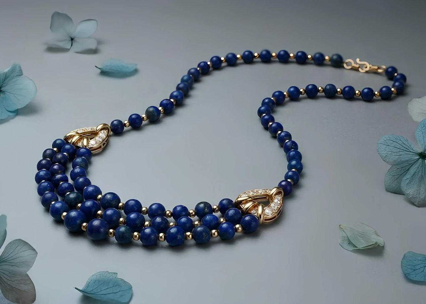 Rene Boivin, 18K Gold Lapis Lazuli Diamond Necklace, Certificate Rene Boivin
