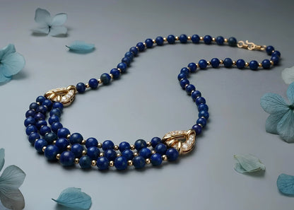 Rene Boivin, 18K Gold Lapis Lazuli Diamond Necklace, Certificate Rene Boivin