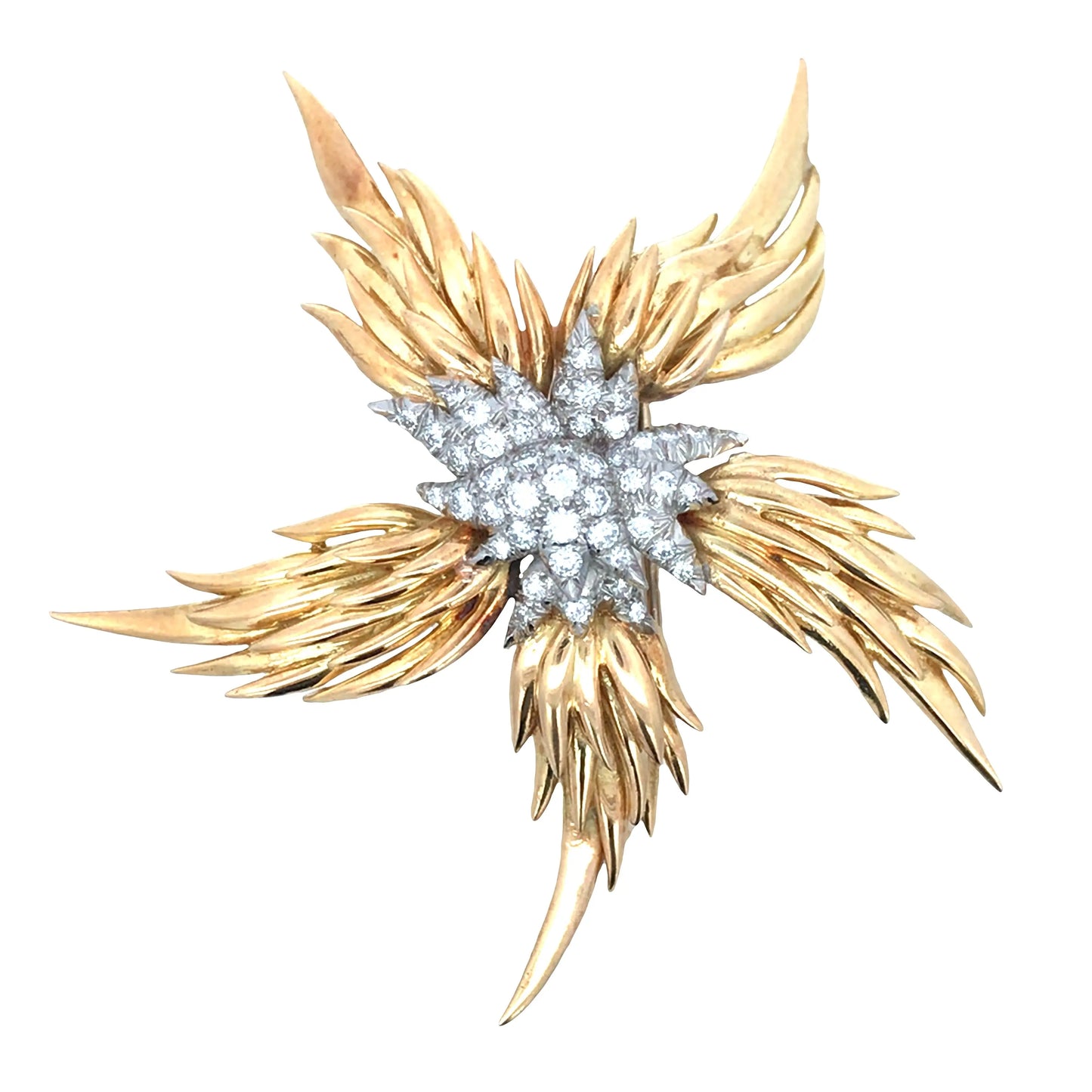 Tiffany Schlumberger, Platinum 18K Gold Diamond Flames Brooch Tiffany